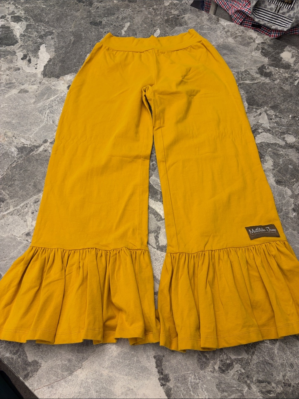 Matilda Jane Women’s Mustard Ruffle-Hem Wide Leg Pants
